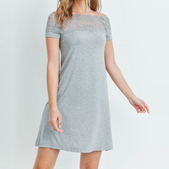 Short Sleeve Soft Jersey Knit A-Line Dress Grey - Picture 6 of 9